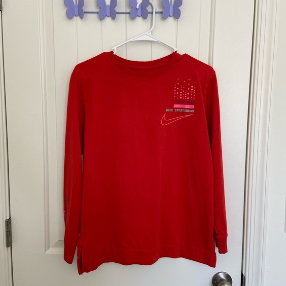 Nike Adult bright‎ solid orange logo decal long sleeve shirt medium - Picture 1 of 9